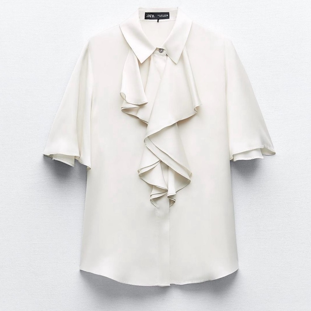 NWOT Zara Women's Elegant White Satin Ruffle Top